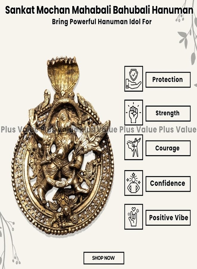Plus Value Sankat Mochan Bahubali Hanuman Yantra Pure Brass Idol Vastu Remedies Products for South, SW Facing Main Door Home, Office, Shop, Business Entrance Decor Gifting (Size 8 x 6.5 Inches) - Image 2